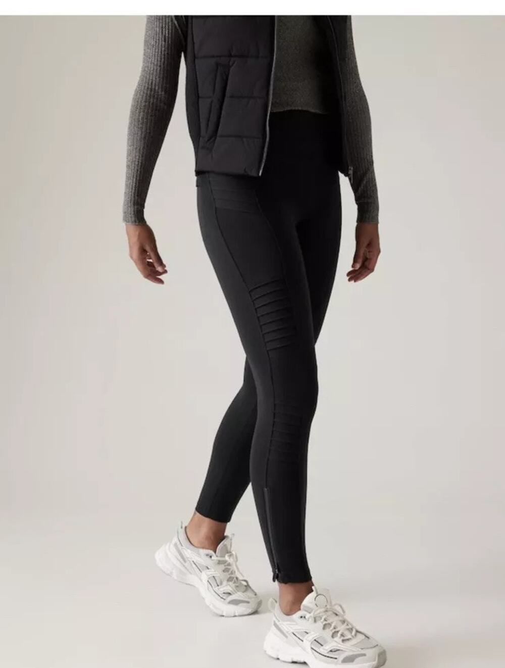 Athleta Delancey Moto Tight Leggings Black Womens Large Sportswear Activewear